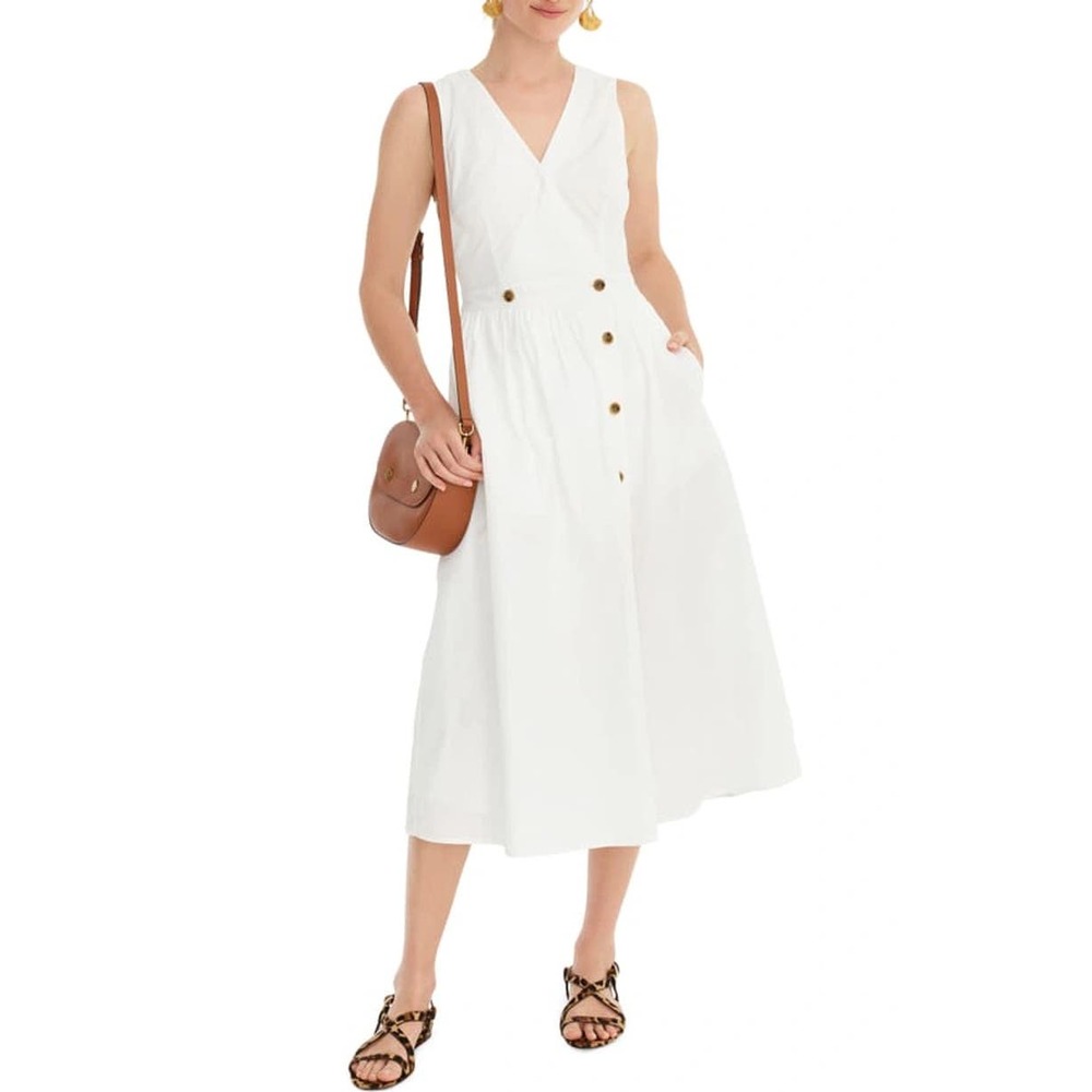 J. CREW Sleeveless Cotton Poplin A-line Shirtdress White Size‎ 4 Preppy Classic